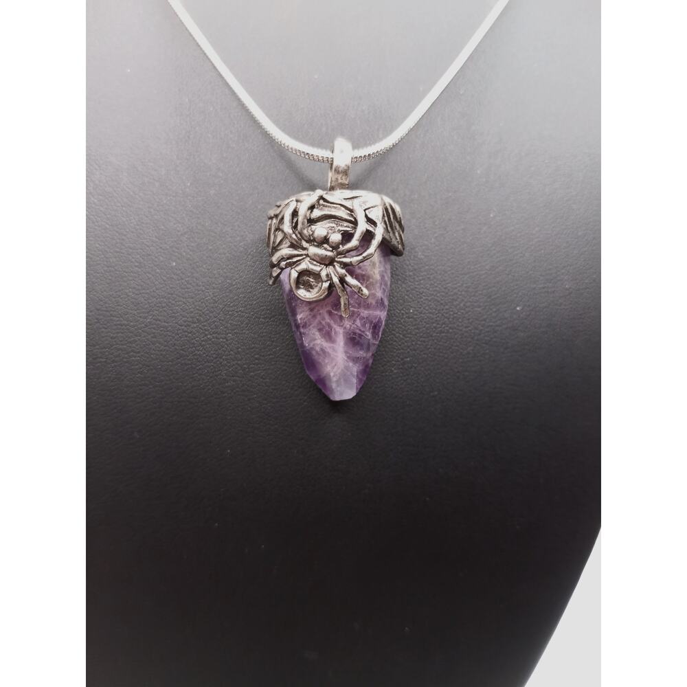 Spider Amethyst Necklace Gothic Silver Purple 18" Handmade